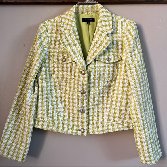 Talbots Stride Tweed Green Trench Cropped Blazer Jacket Size 8 - Picture 4 of 16